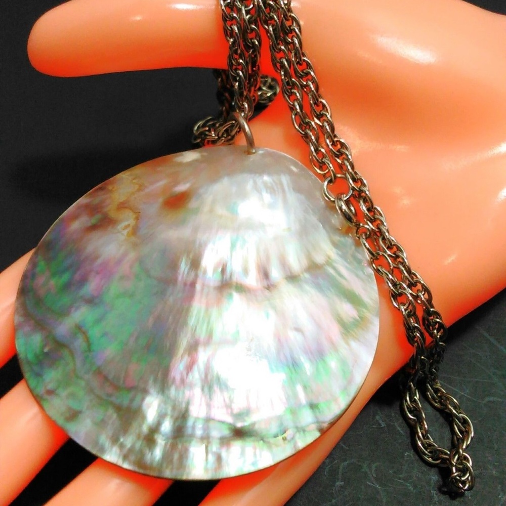 Abalone Shell Pendant Necklace Chunky Statement